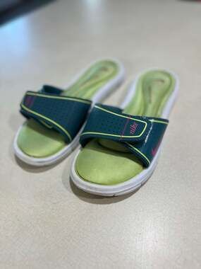 Nike Women's Comfort Footbed Adjustable Slide Sandals Teal Lime Pink